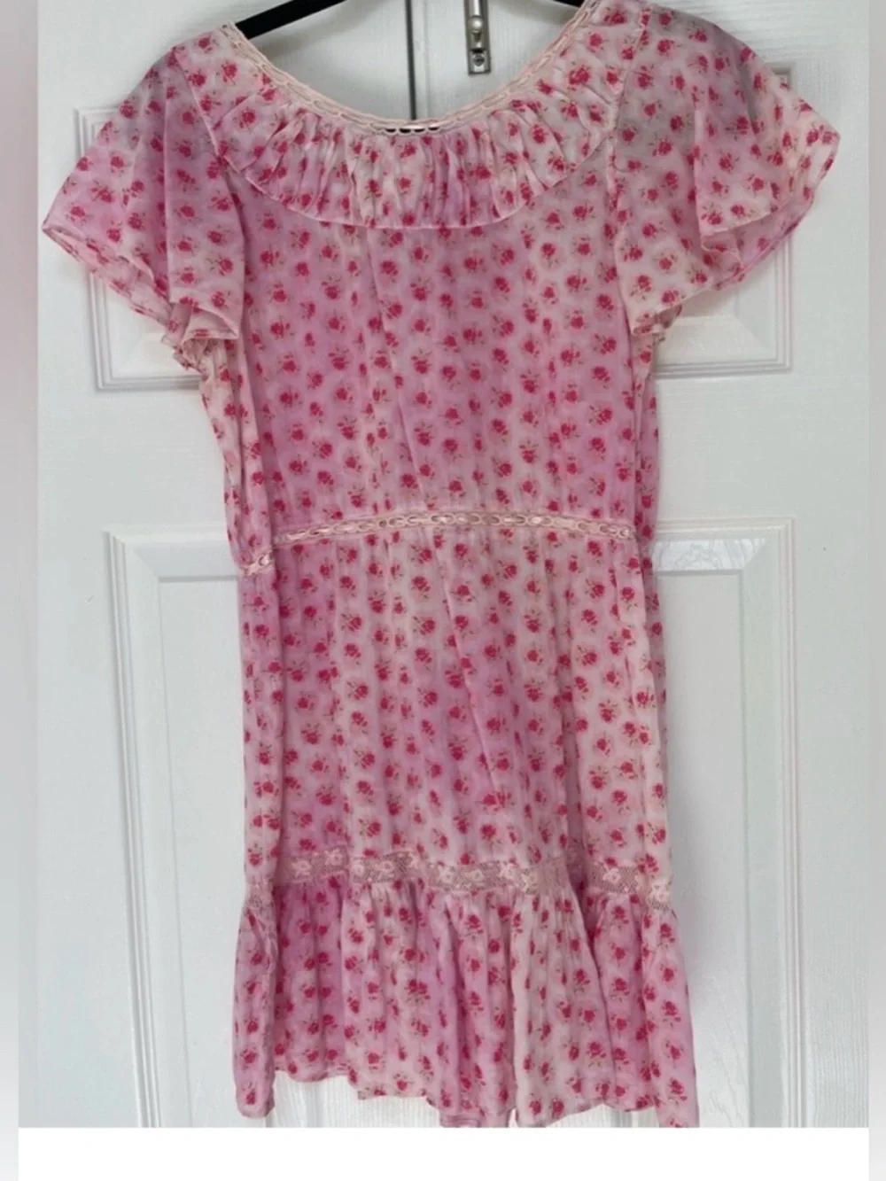 LoveShackFancy Niall Dress in Divine Pink Floral Ruffle Mini Dress